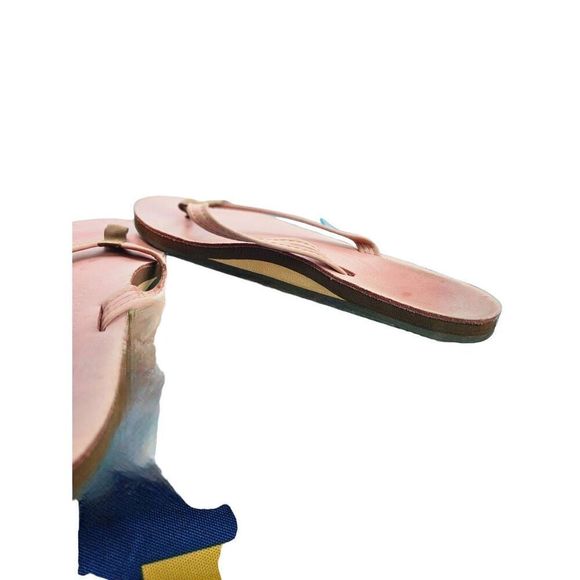 Rainbow Leather Thong Pink Flip Flops Size 5 1/2 EUC - Picture 7 of 8